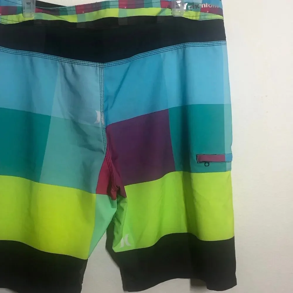 Hurley Phantom Mens Board Shorts Multicolor Colorblock Drawstring Swim Trunks 36